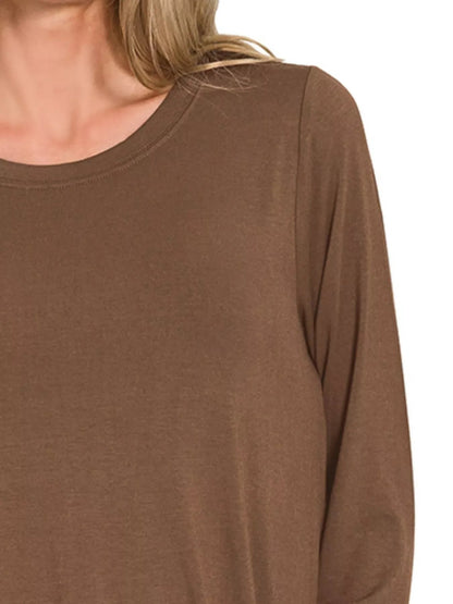 Zenana Flowy Round Hem Rayon Long Sleeve Top West2East Surf