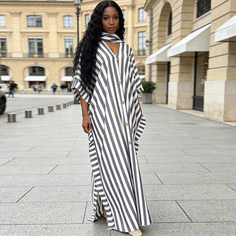 African-Inspired Striped Loose Long Dress | One Size 5 Colors FitiqueFit