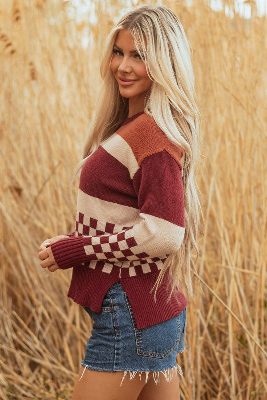 Checker Colorblock Knitted Drop Shoulder Sweater Shop Style & More | Fresh Looks, Everyday Deals & Free Shipping