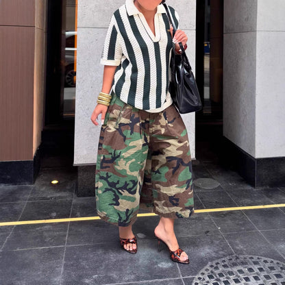 Women's Wide-Leg Cargo-Style Pants with Zipper & Button Detail FitiqueFit
