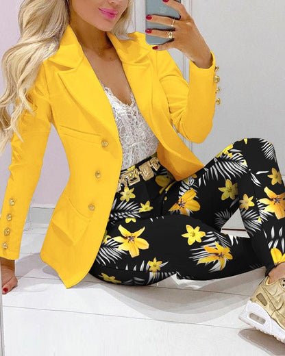 Women's Printed Coat & Trousers Two-Piece Set – 19 Prints, Casual Fashion Suit FitiqueFit