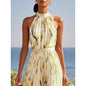 Women's Halterneck High-Waist Swing Dress – Floral & Solid Prints FitiqueFit