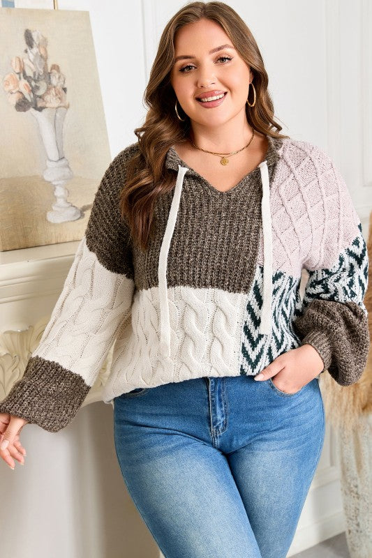 Plus Size Colorblock Cable Knit Tie Back Sweater Shop Style & More | Fresh Looks, Everyday Deals & Free Shipping