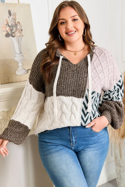 Plus Size Colorblock Cable Knit Tie Back Sweater Shop Style & More | Fresh Looks, Everyday Deals & Free Shipping