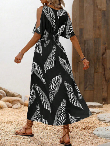 Women’s Off-Shoulder Cross V-Neck Maxi Dress FitiqueFit