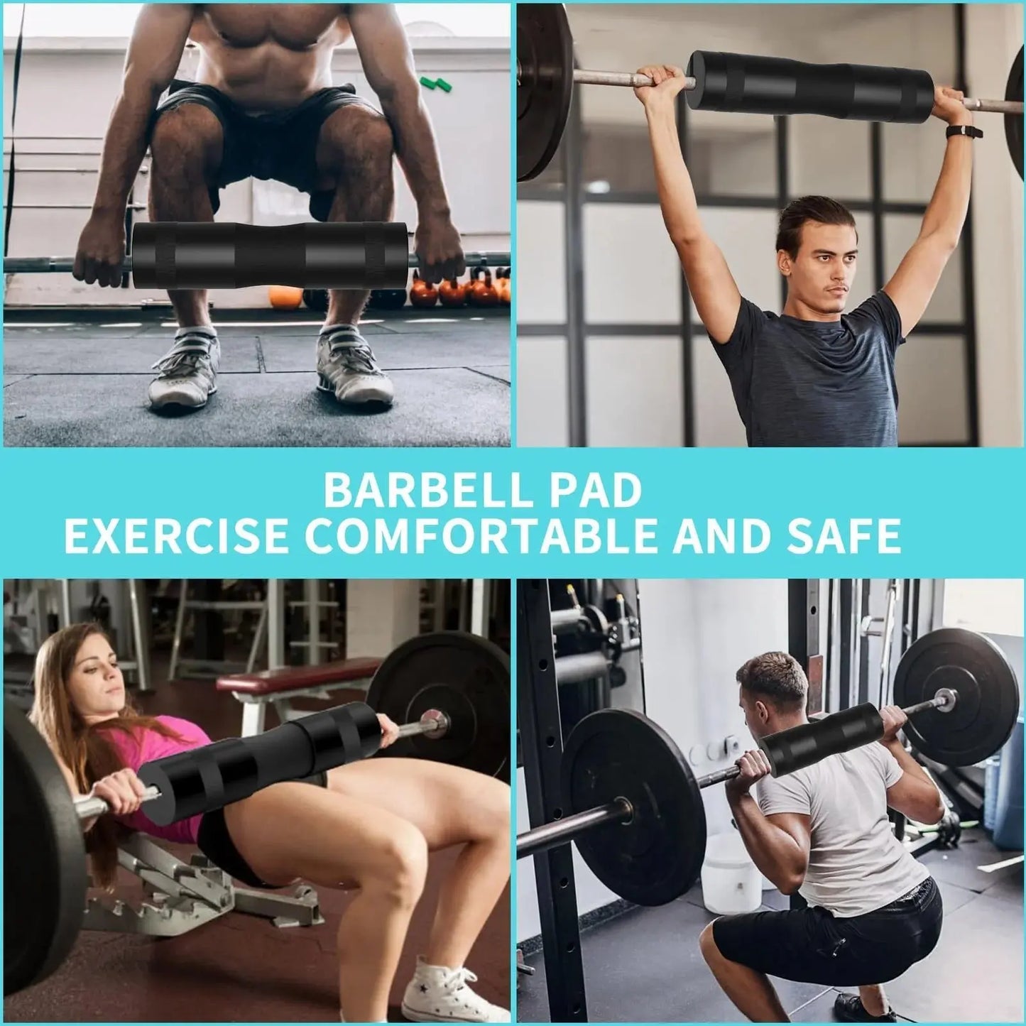 9 Pcs Barbell Pad Set, Barbell Squat Pad for Hip Thrusts, Lunges, Leg Day with 2 Gym Ankle Straps, 3 Hip Resistance Bands, 2 Lifting Strap, Barbell Pad and Carry Bag, Black
