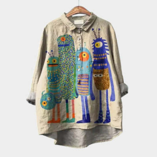 Women’s Relaxed Fit Printed Lapel Casual Shirt FitiqueFit
