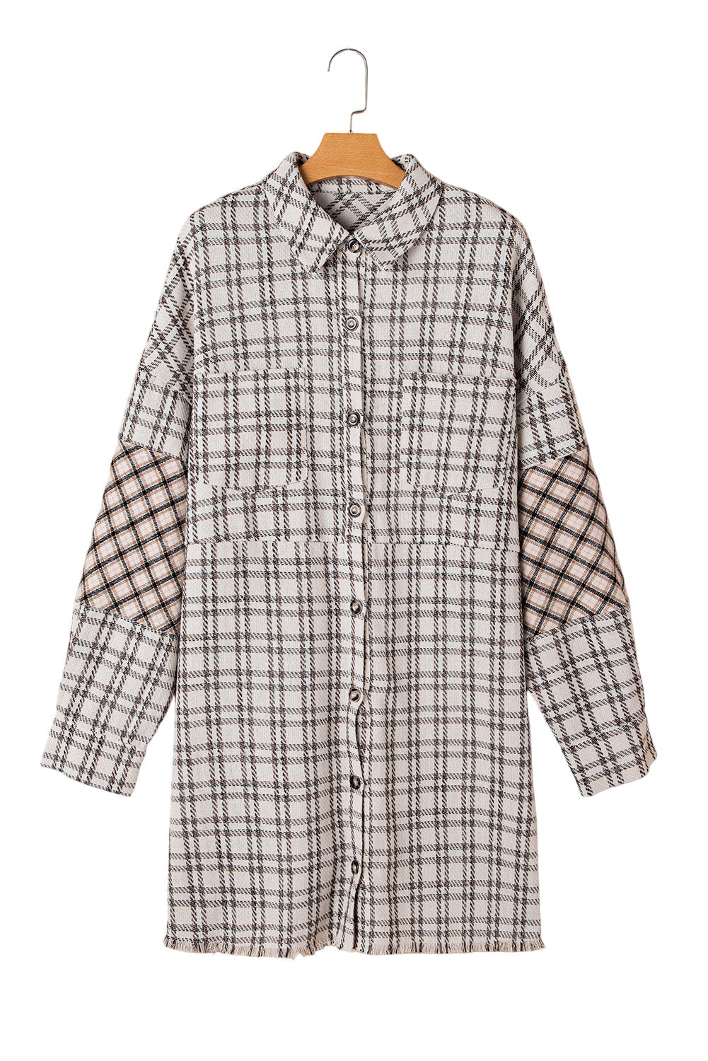 White Stripe Plus Size Plaid Buttoned Raw Hem Tunic Shirt Dress Garden Naked Curves