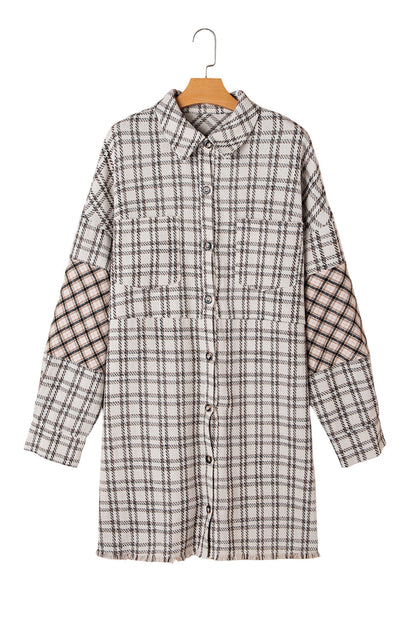 White Stripe Plus Size Plaid Buttoned Raw Hem Tunic Shirt Dress Garden Naked Curves