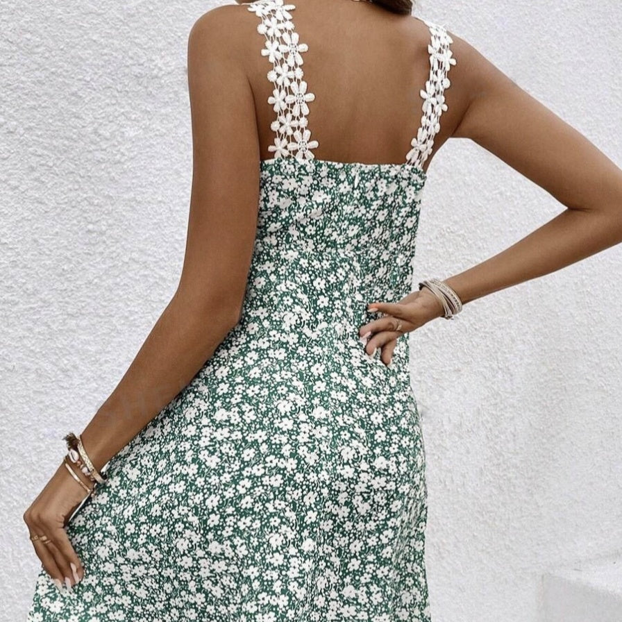 Women’s Lace Patchwork Floral Print Dress FitiqueFit