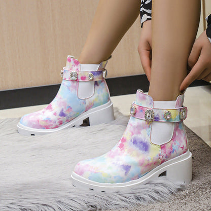 Euro-American Fashion Rhinestone Chunky-heel Trendy Boots See size chart under “more details” The Fashion Celestial