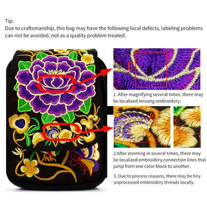 Women's Embroidered Crossbody Bag, Mini Shoulder Bag, Portable Double-Layer Wallet, Phone Pouch NovaCart