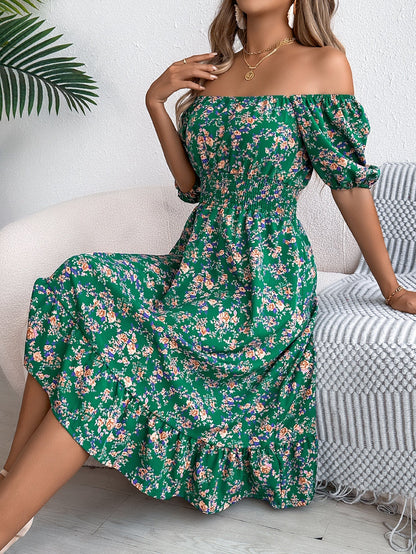 Floral Print Square Collar Dress Summer Fashion Ruffles Dresses Women's Clothing Grayceful LLC