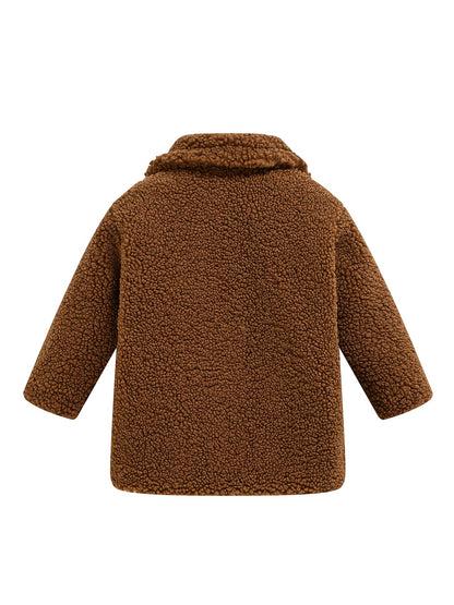 Girls' Lamb Fur Jacket | JOMAKE Korean-Style Lapel Collar, Two-Tone, Warm Windbreaker with Pockets, Lining, Button Closure, Long Sleeves for Winter NovaCart