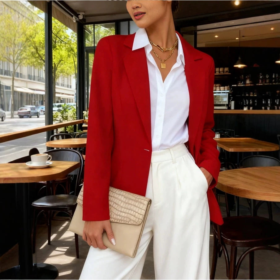 Women's Slim Fit Lapel Collar Long-Sleeve Blazer – Waist-Cinched FitiqueFit