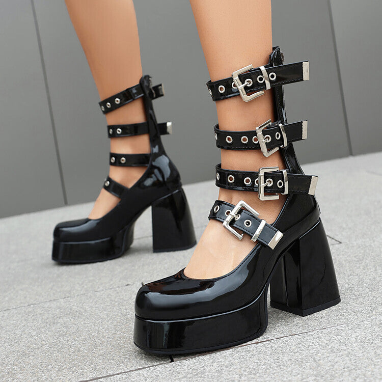 Sweet Cool Chunky Heel High Heel Leather Shoes See size chart under “more details” The Fashion Celestial