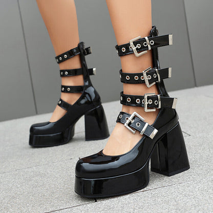 Sweet Cool Chunky Heel High Heel Leather Shoes See size chart under “more details” The Fashion Celestial