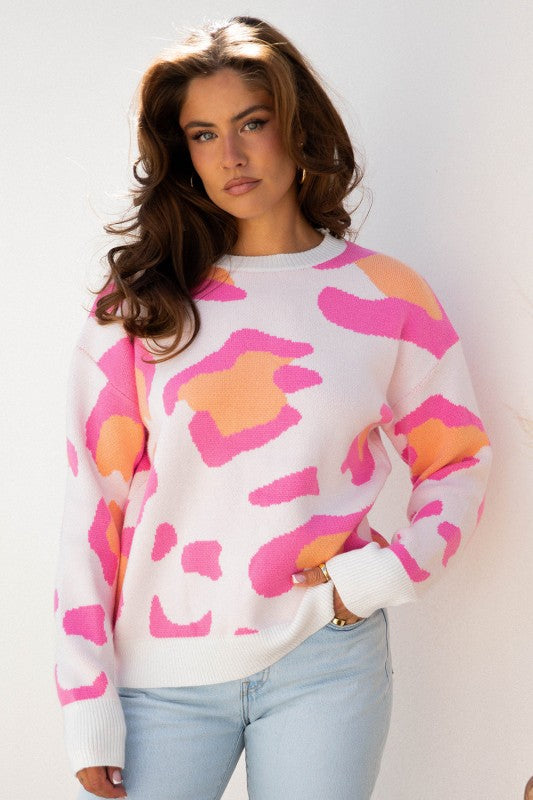 Leopard Round Neck Drop Shoulder Sweater Shop Style & More | Fresh Looks, Everyday Deals & Free Shipping