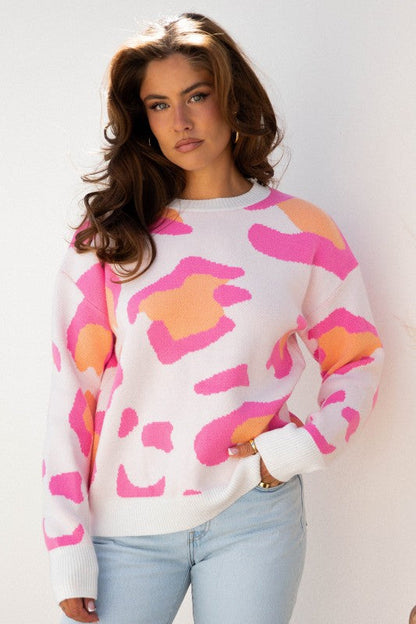 Leopard Round Neck Drop Shoulder Sweater Shop Style & More | Fresh Looks, Everyday Deals & Free Shipping