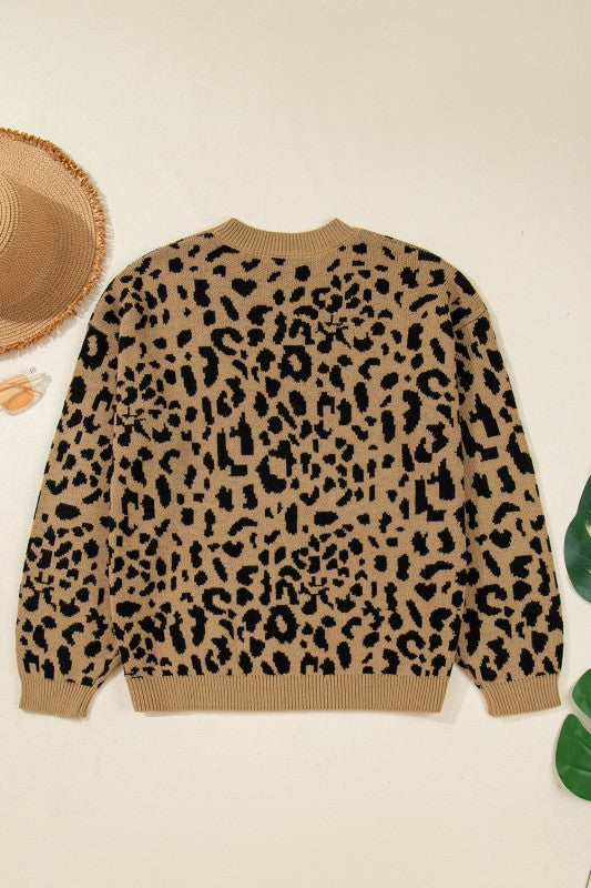 Leopard Ribbed Trim Crewneck Drop Shoulder Sweater Shop Style & More | Fresh Looks, Everyday Deals & Free Shipping
