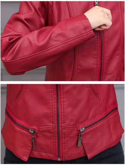 Korean-Style Slim Fit Motorcycle Leather Coat — Stand-Up Collar FitiqueFit