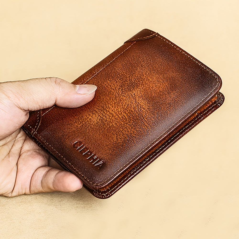 Genuine Leather Men's Wallet/Ultra-Thin Top-Grain Cowhide/Compact Multi-Function ID Credit Card Holder/RFID Blocking/Blessing Card Set/Christmas Valentine's Day Father's Day Gift NovaCart