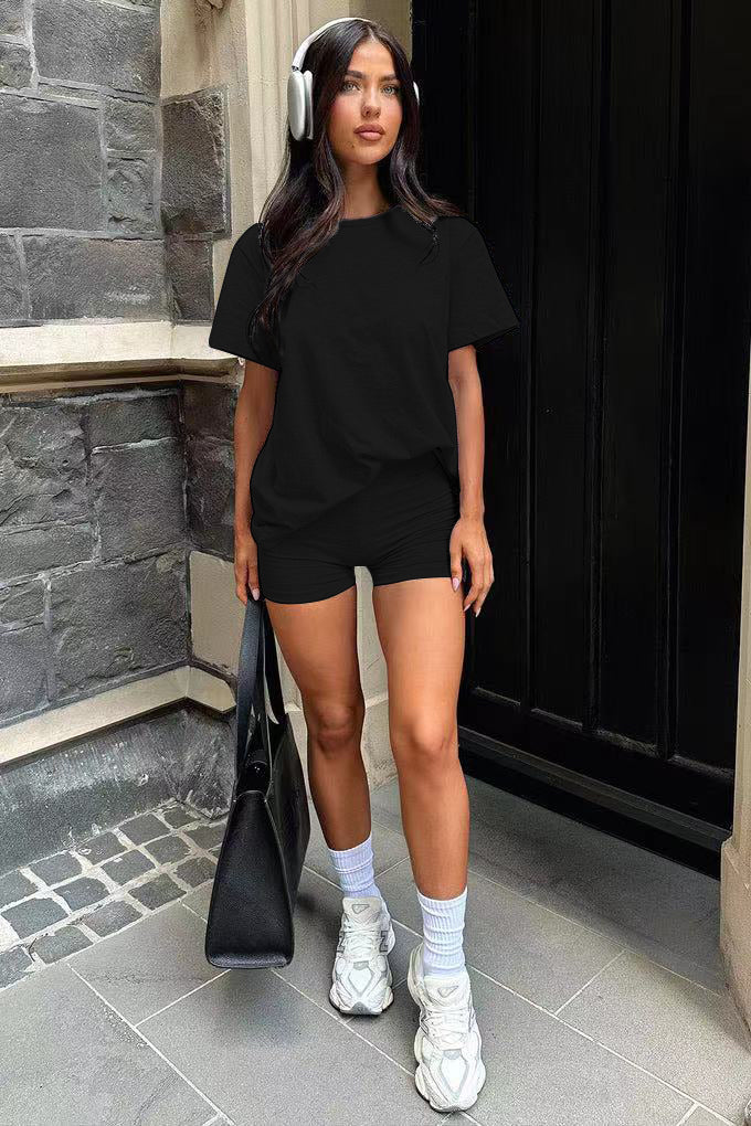 Three Piece Set, Round Neck Short Sleeved Top And Shorts And Pants Set, Sports And Casual Clothing See size chart under “more details” The Fashion Celestial
