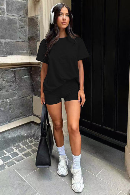 Three Piece Set, Round Neck Short Sleeved Top And Shorts And Pants Set, Sports And Casual Clothing See size chart under “more details” The Fashion Celestial
