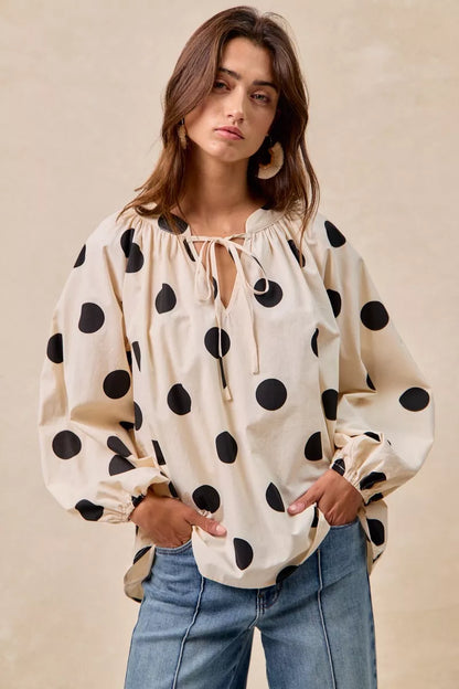 BiBi Polka Dot Exaggerated Balloon Sleeves Blouse FitiqueFit
