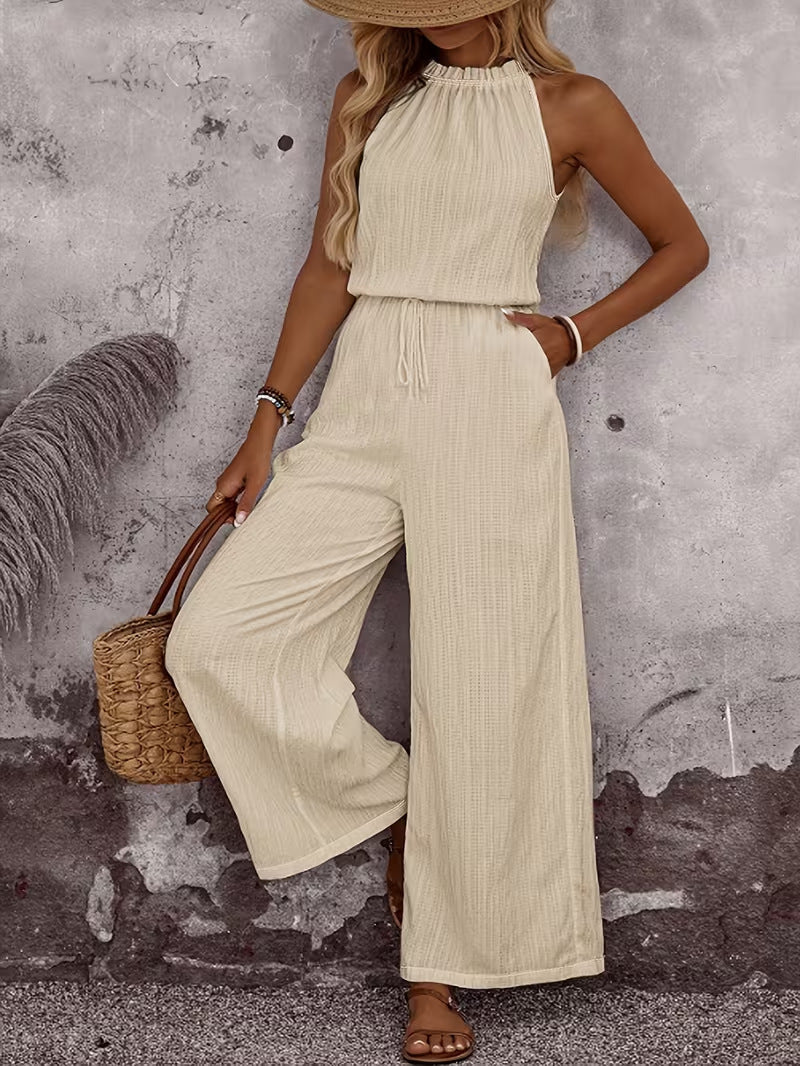 Women's Draped Neck Sleeveless Vest & Casual Pants Two-Piece Set FitiqueFit