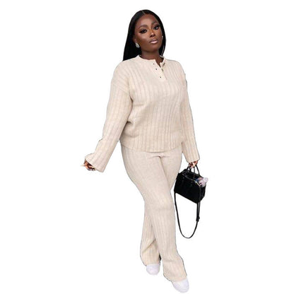 Fashion Casual Knitting Suit Long Sleeve Two-piece Sweater Grayceful LLC