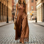 Women's Lace-Spliced Jumpsuit with Pockets – Sleeveless, High Waist, Straight Leg FitiqueFit