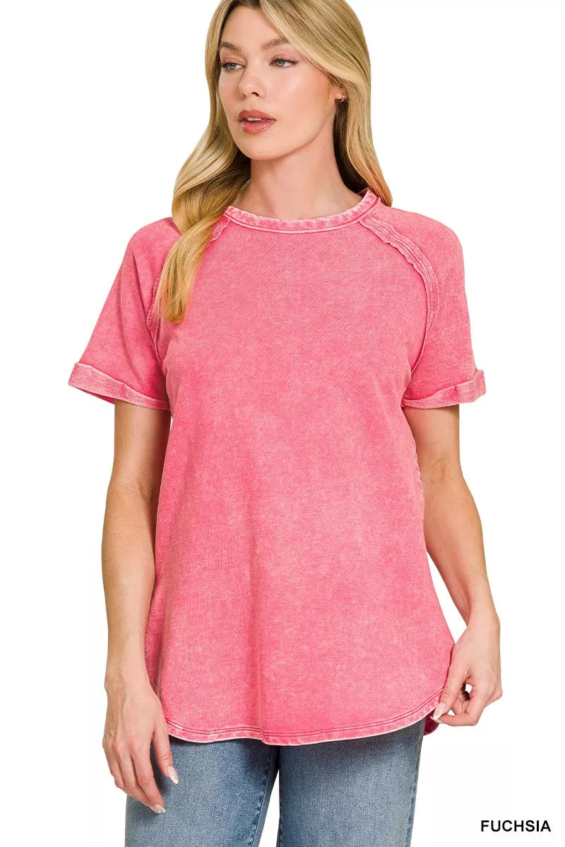 Zenana French Terry Washed Curved Hem Top New Era Fashion LLc