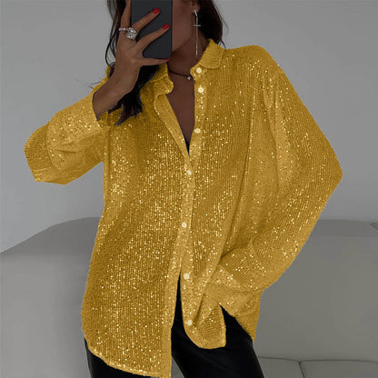 Sequin Lapel Long Sleeve Shirt See size chart under “more details” The Fashion Celestial