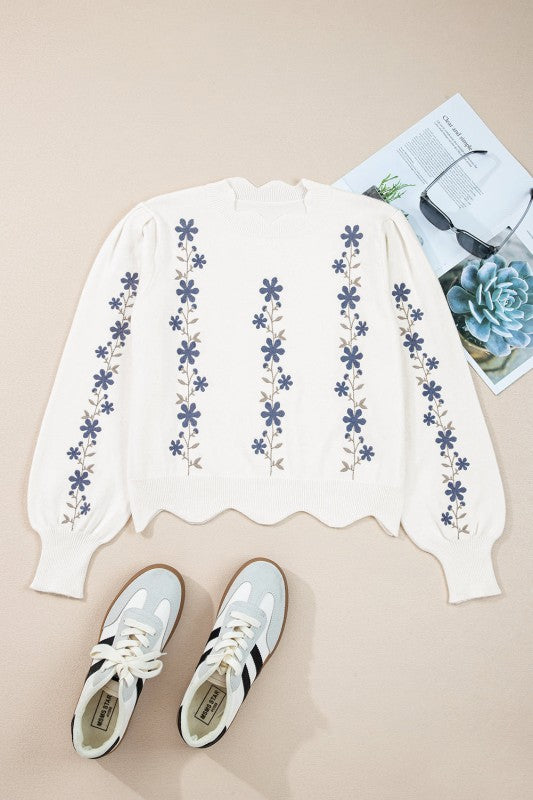 Floral Embroidered Scallop Hem Sweater Shop Style & More | Fresh Looks, Everyday Deals & Free Shipping