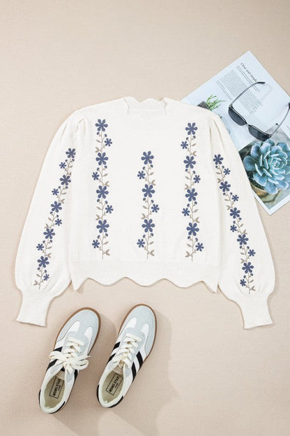 Floral Embroidered Scallop Hem Sweater Shop Style & More | Fresh Looks, Everyday Deals & Free Shipping