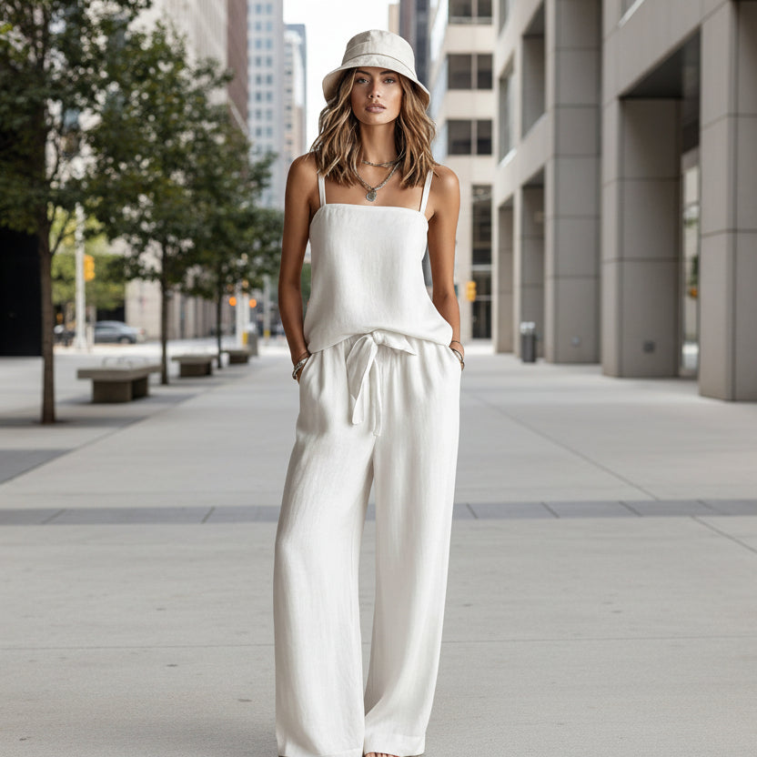 Women's Spaghetti Strap Cami Top & Wide-Leg Pants Two-Piece Set FitiqueFit