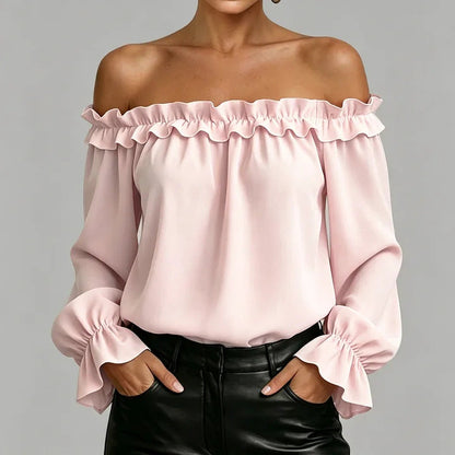 Women's Ruffle Off-Shoulder 3/4 Sleeve Elegant Shirt FitiqueFit