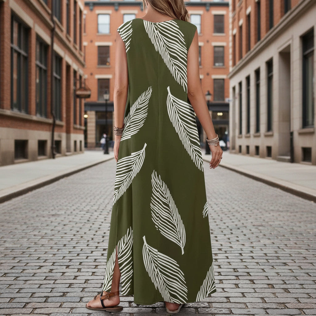 Printed V-Neck Sleeveless High-Waist Maxi Dress | 3 Colors FitiqueFit