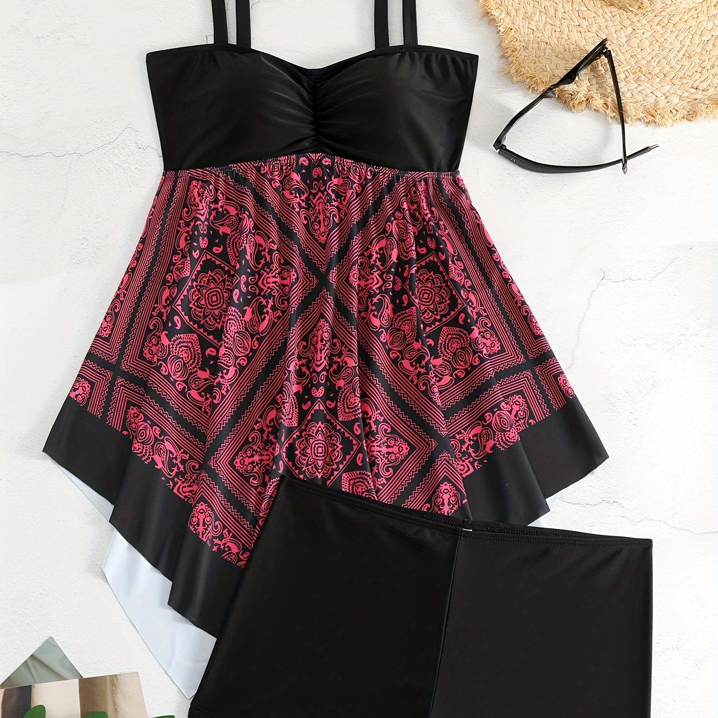 Plus Size Women's Printed Two-Piece Skirt Swimsuit, Sexy Printed Swimwear, Plus Size Style NovaCart