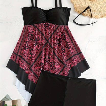 Plus Size Women's Printed Two-Piece Skirt Swimsuit, Sexy Printed Swimwear, Plus Size Style NovaCart