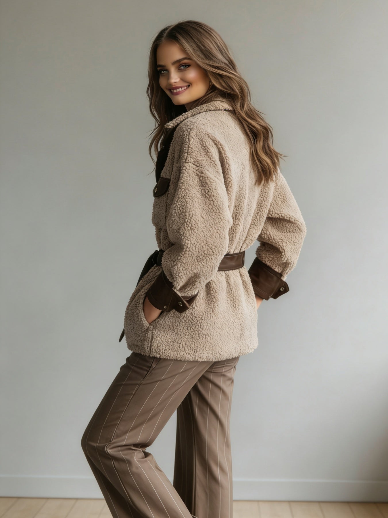 Women’s Vintage PU Leather Jacket – Lamb Fur Lined Autumn Winter Coat FitiqueFit