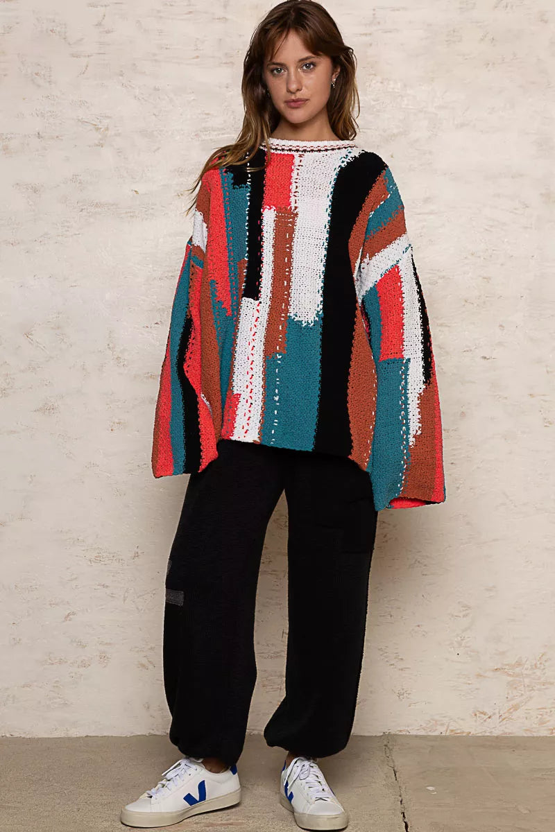 POL Color Block Round Neck Oversized Sweater West2East Surf