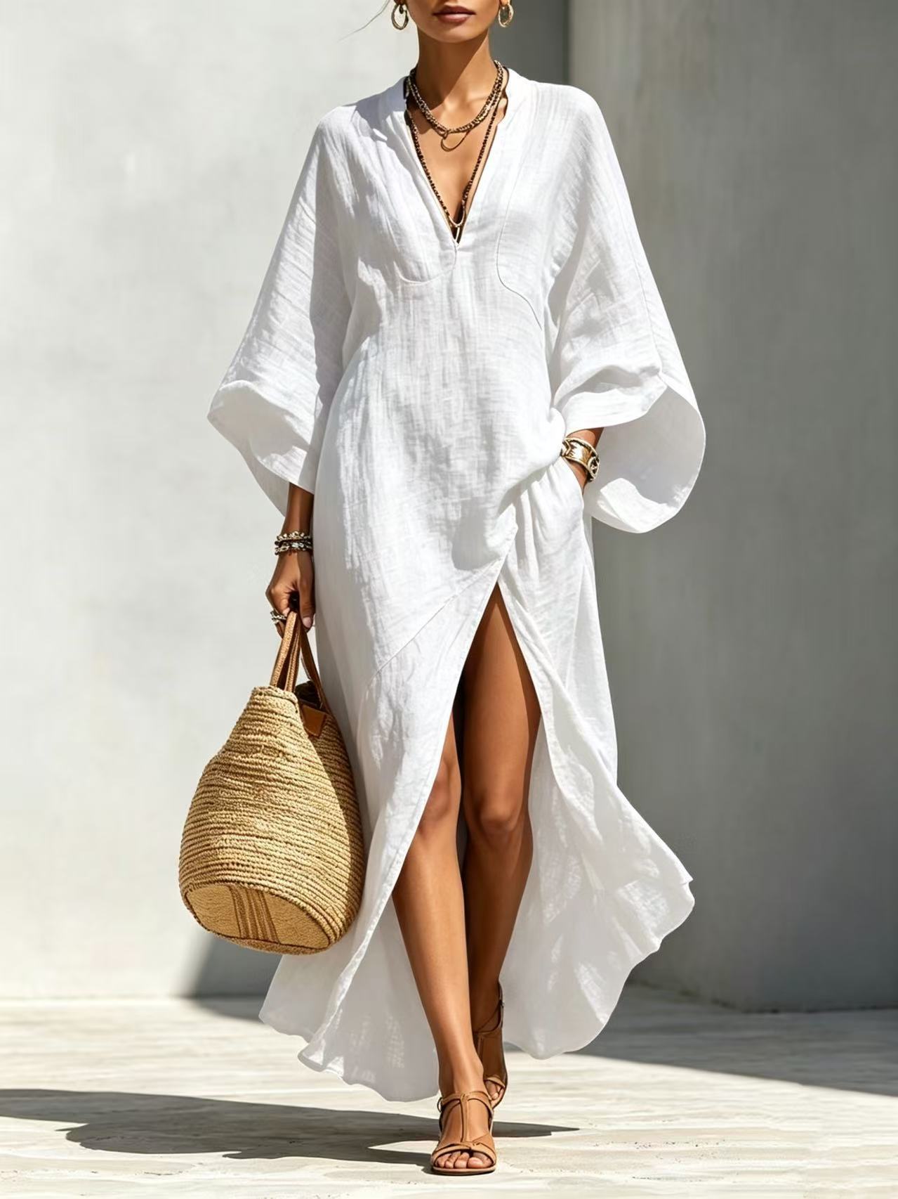 Women's Batwing Sleeve Loose Maxi Resort Dress FitiqueFit