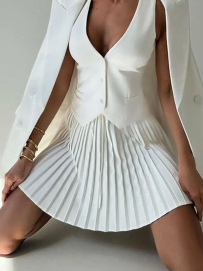 Button Up Vest and Pleated Mini Skirt Set See size chart under “more details” The Fashion Celestial
