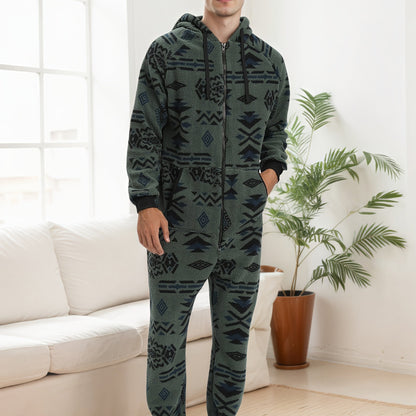 Men'S Heavy-Duty Full-Zip Hooded Onesie - Long Sleeve Winter Sleepwear with Drawstring Hood, Loose Fit Onesie for Cold Weather, Christmas Costume & Everyday Indoor/Outdoor Use - Easy Zipper Closure, Indoor Loungewear, Plush, NovaCart