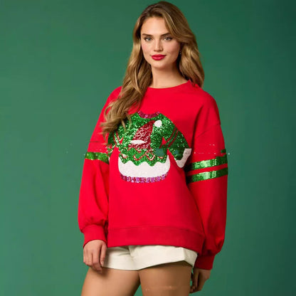 Women’s Christmas Sequined Round Neck Casual Sweatshirt FitiqueFit