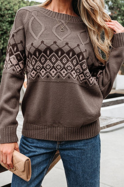 Western Geometric Knit Crew Neck Sweater Shop Style & More | Fresh Looks, Everyday Deals & Free Shipping