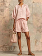Women's Bubble-Sleeve Top & Drawstring Shorts Set FitiqueFit