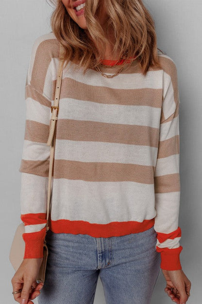 Stripe Colorblock Crewneck Drop Shoulder Sweater Shop Style & More | Fresh Looks, Everyday Deals & Free Shipping